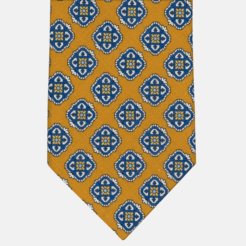 Cravatta 3 Pieghe in Irish Linen Fantasia Geometrica Giallo - M6458