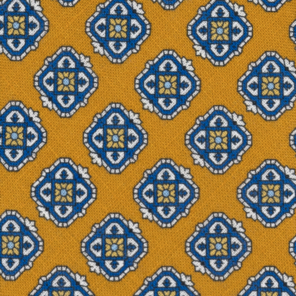 Cravatta 3 Pieghe in Irish Linen Fantasia Geometrica Giallo - M6458