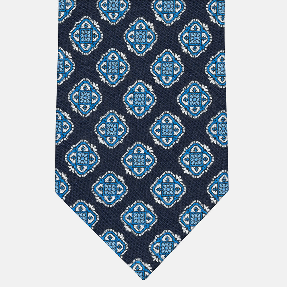 Cravatta 3 Pieghe in Irish Linen Fantasia Geometrica Blu Celeste - M6458