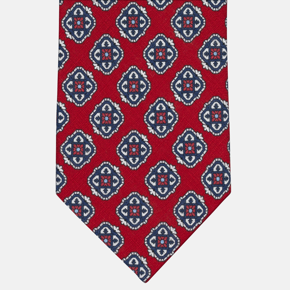 Cravatta 3 Pieghe in Irish Linen Fantasia Geometrica Rosso - M6458