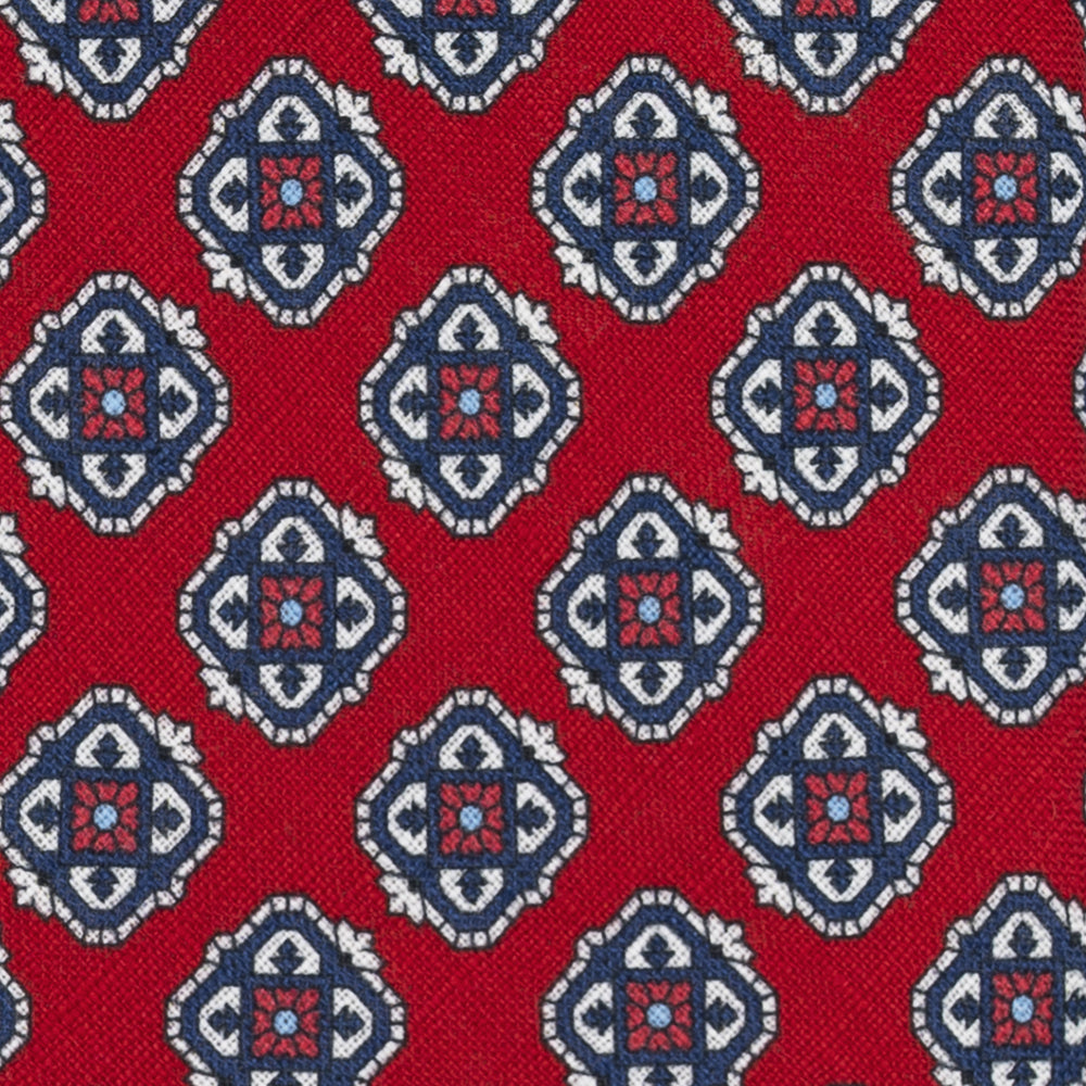Cravatta 3 Pieghe in Irish Linen Fantasia Geometrica Rosso - M6458