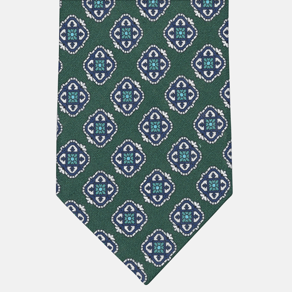 Cravatta 3 Pieghe in Irish Linen Fantasia Geometrica Verde - M6458