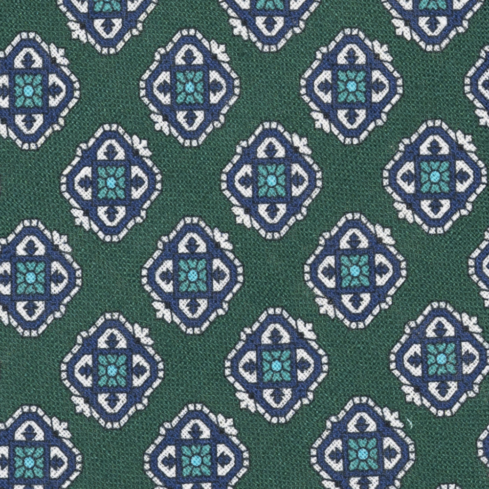 Cravatta 3 Pieghe in Irish Linen Fantasia Geometrica Verde - M6458