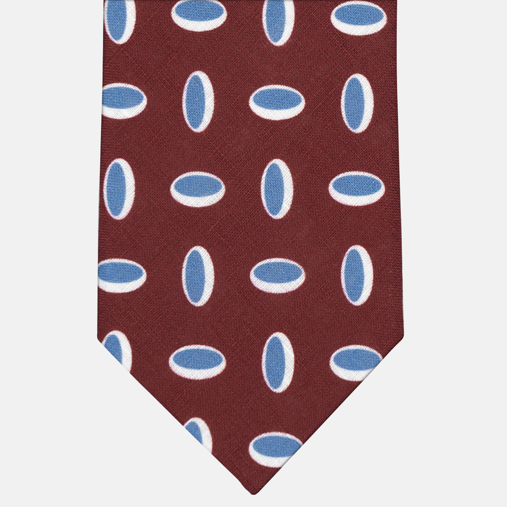Cravatta 3 Pieghe in Irish Linen Fantasia Geometrica Bordeaux - M49114