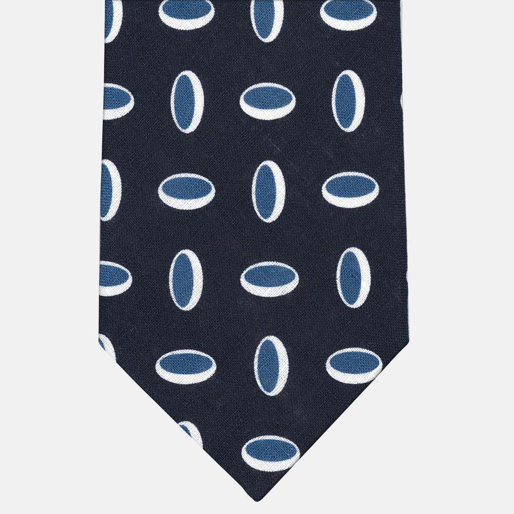 Cravatta 3 Pieghe in Irish Linen Fantasia Geometrica Blu Celeste - M49114