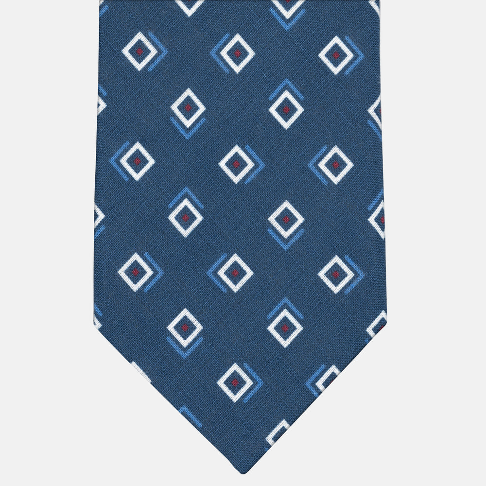 Cravatta 3 Pieghe in Irish Linen Fantasia Geometrica Azzurro - M49113