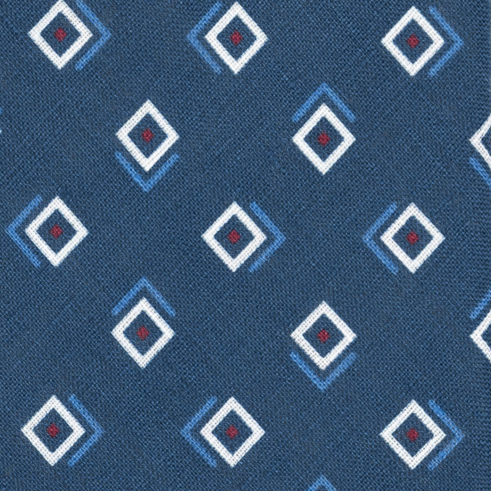 Cravatta 3 Pieghe in Irish Linen Fantasia Geometrica Azzurro - M49113