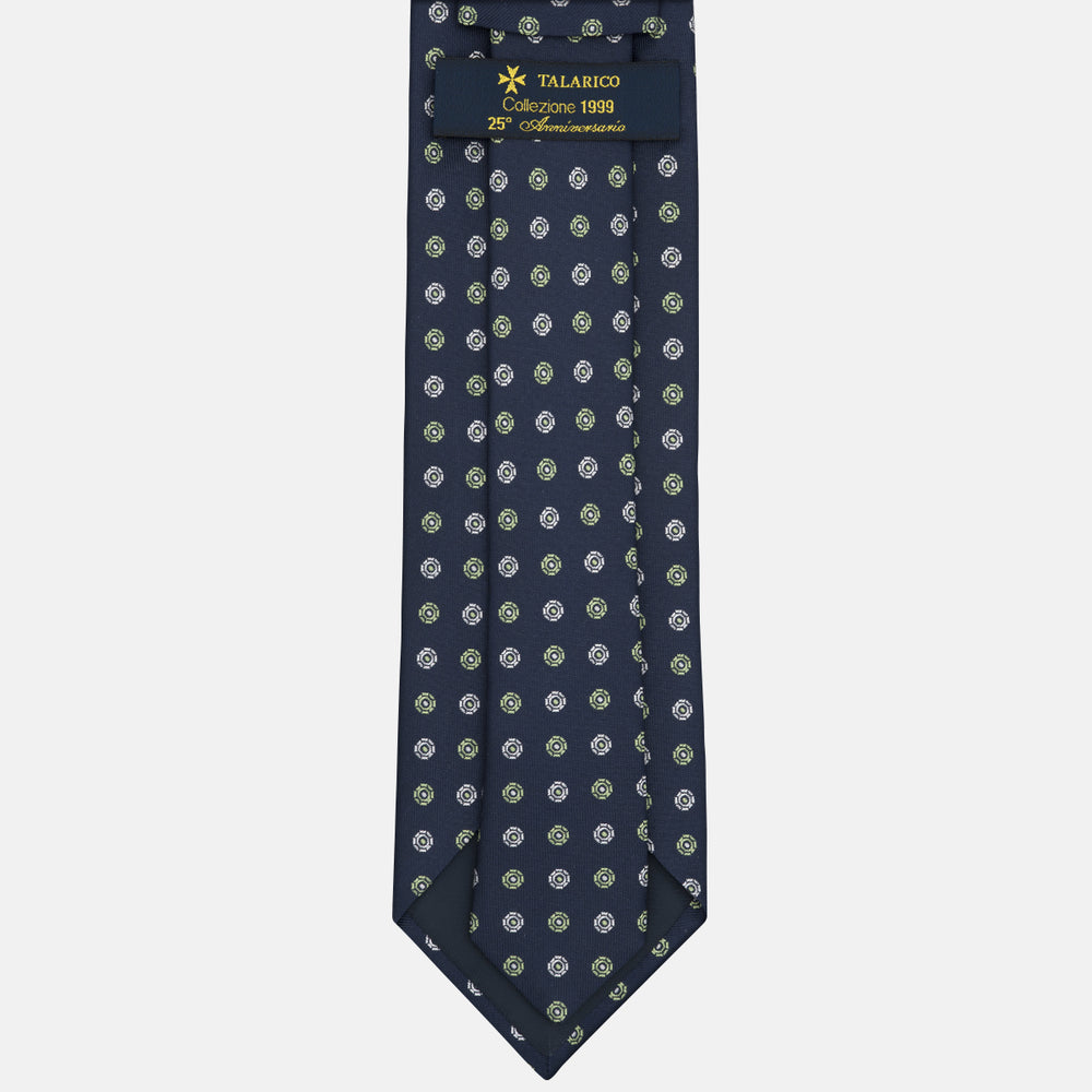 Cravatta Collezione 1999 in Seta Pesante Fantasia Geometrica, Blu Verde JD012