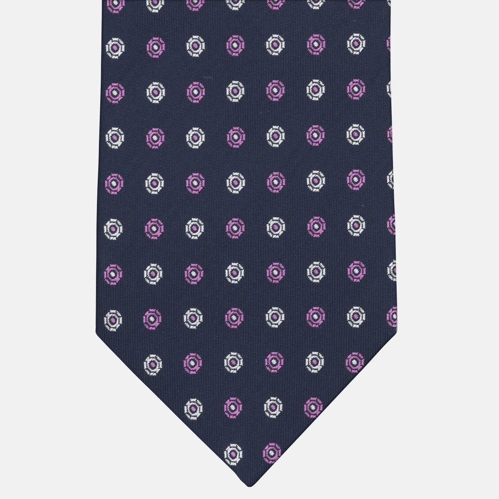 Cravatta Collezione 1999 in Seta Pesante Fantasia Geometrica, Blu Rosa JD012