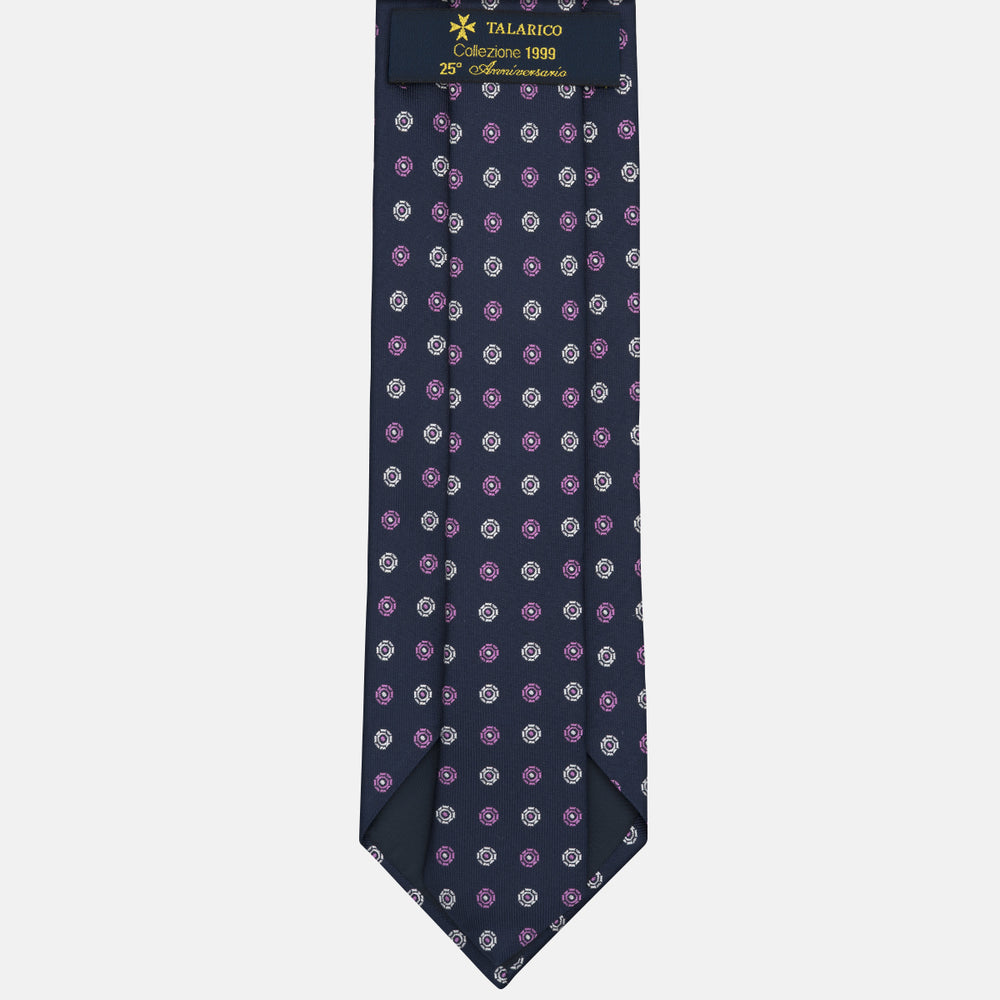 Cravatta Collezione 1999 in Seta Pesante Fantasia Geometrica, Blu Rosa JD012