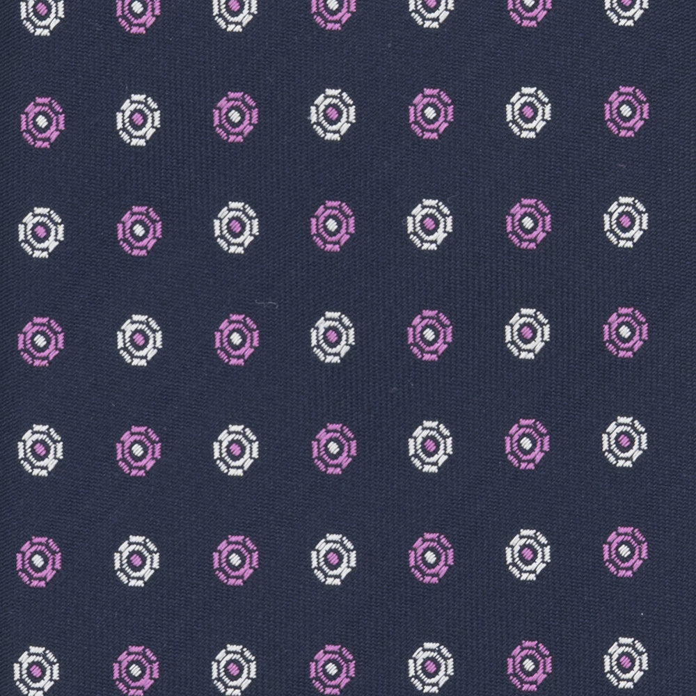 Cravatta Collezione 1999 in Seta Pesante Fantasia Geometrica, Blu Rosa JD012