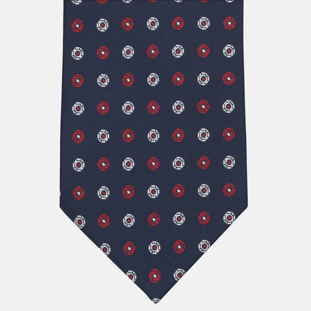 Cravatta Collezione 1999 in Seta Pesante Fantasia Geometrica Blu Rosso