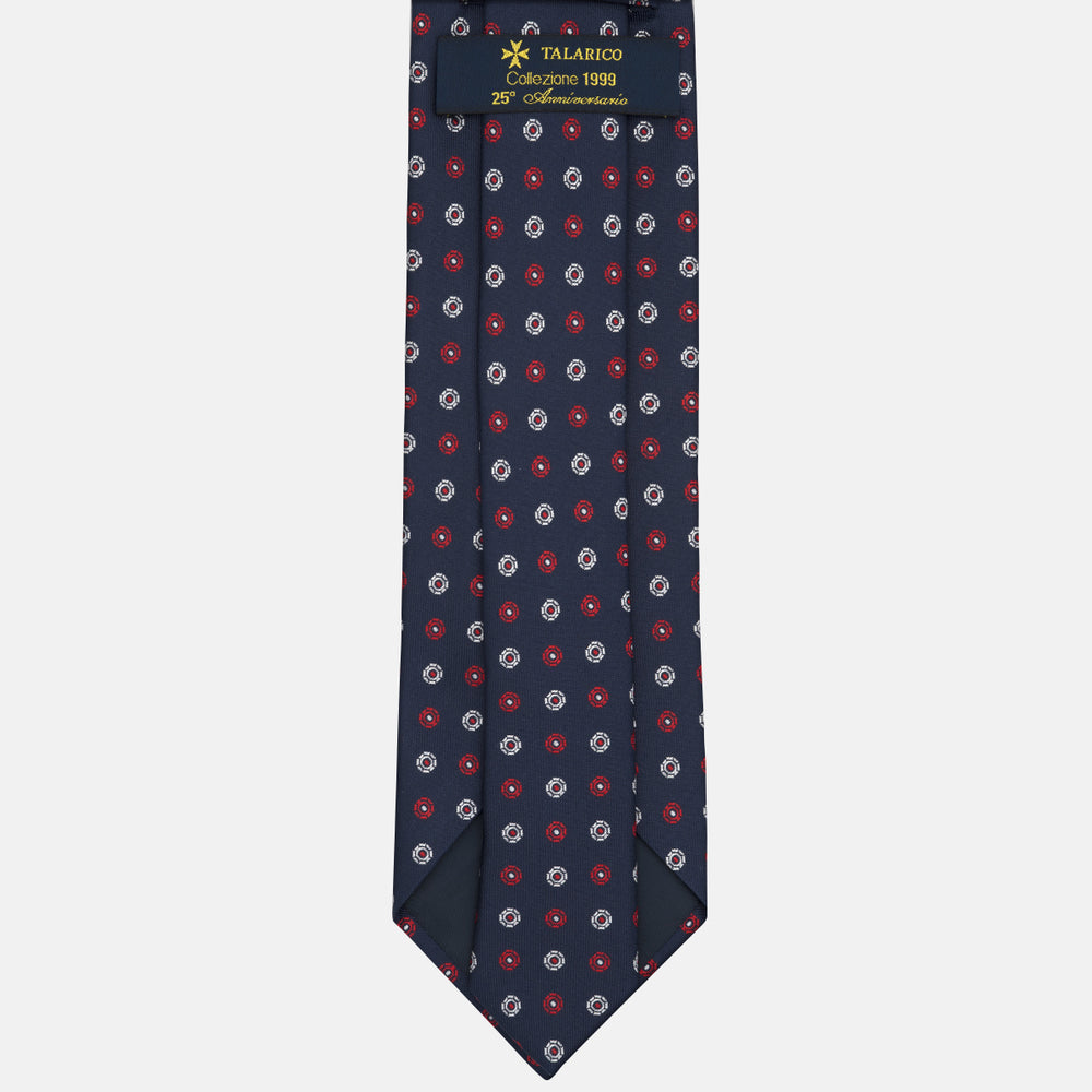 Cravatta Collezione 1999 in Seta Pesante Fantasia Geometrica Blu Rosso