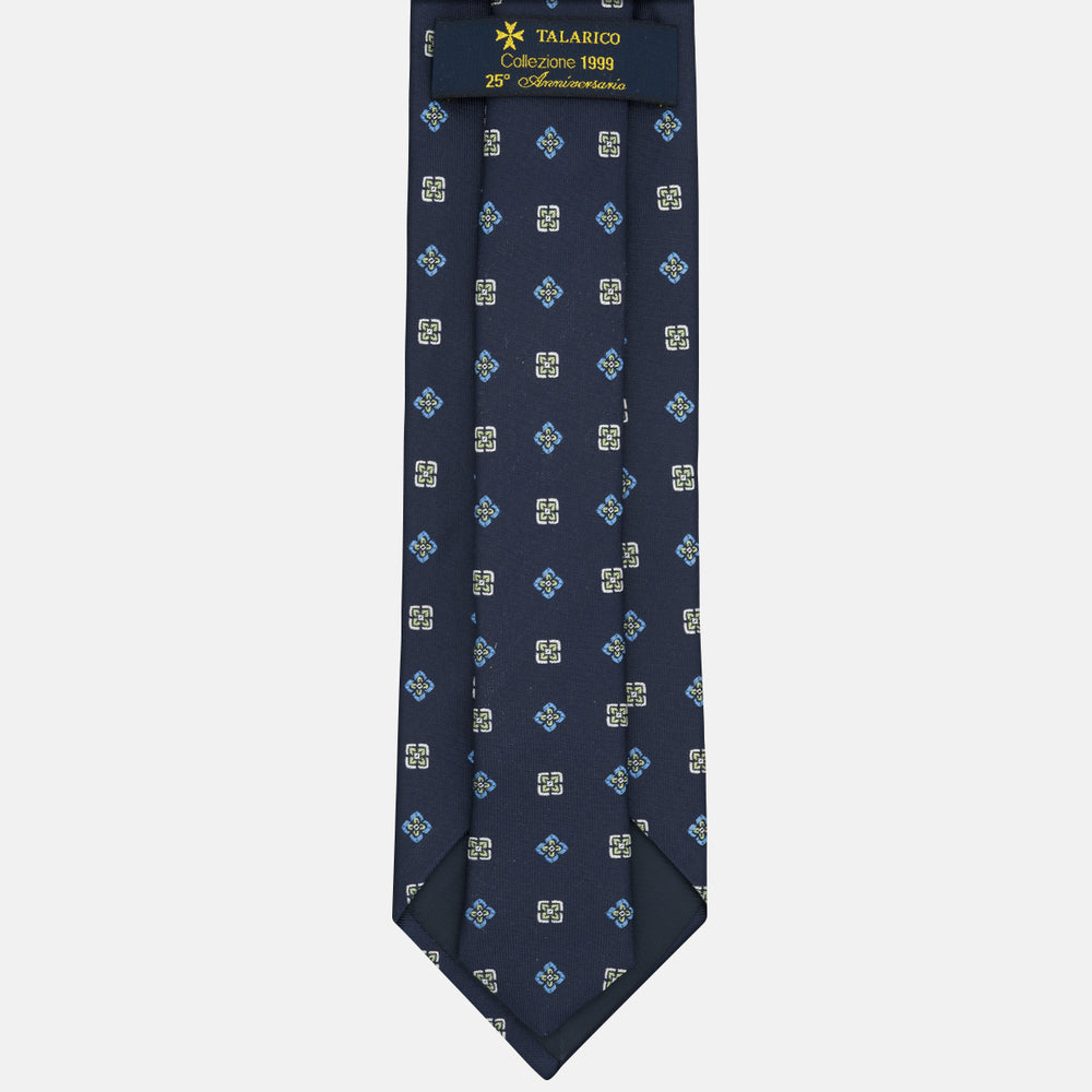 Cravatta Collezione 1999 in Seta Pesante Fantasia Geometrica Blu Verde