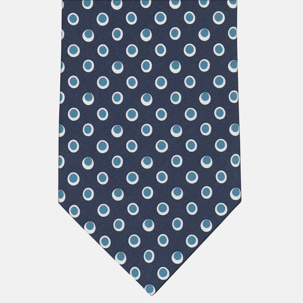 Cravatta 3 Pieghe in Irish Linen Fantasia Pois Blu - Celeste