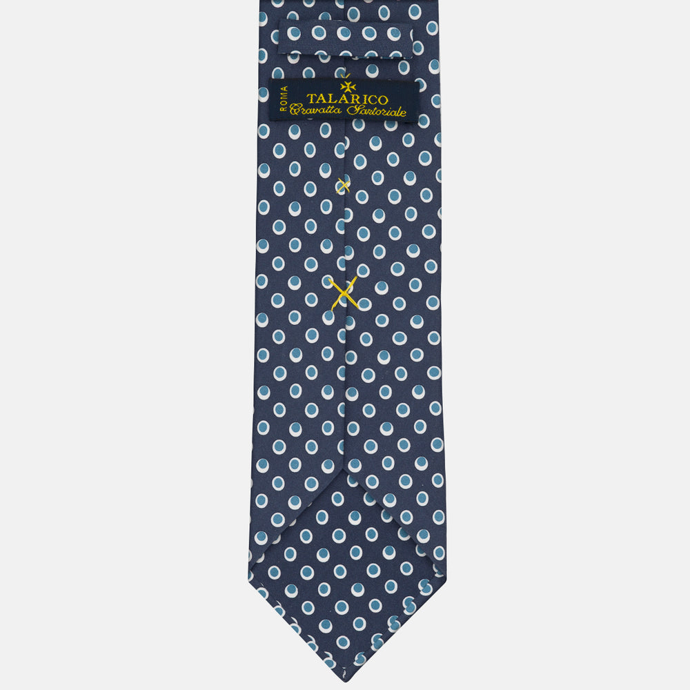 Cravatta 3 Pieghe in Irish Linen Fantasia Pois Blu - Celeste