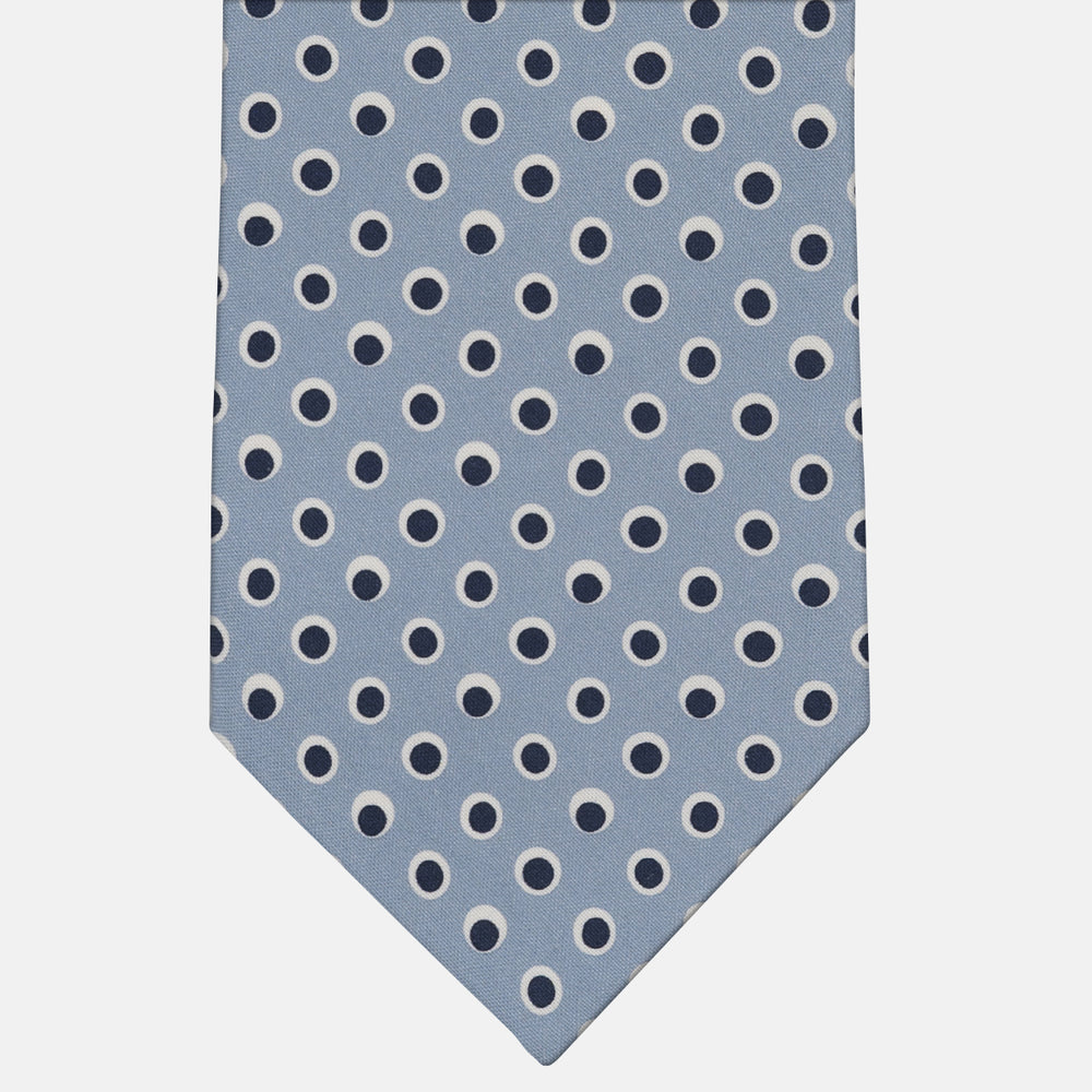 Cravatta 3 Pieghe in Irish Linen Fantasia Pois Celeste - Blu