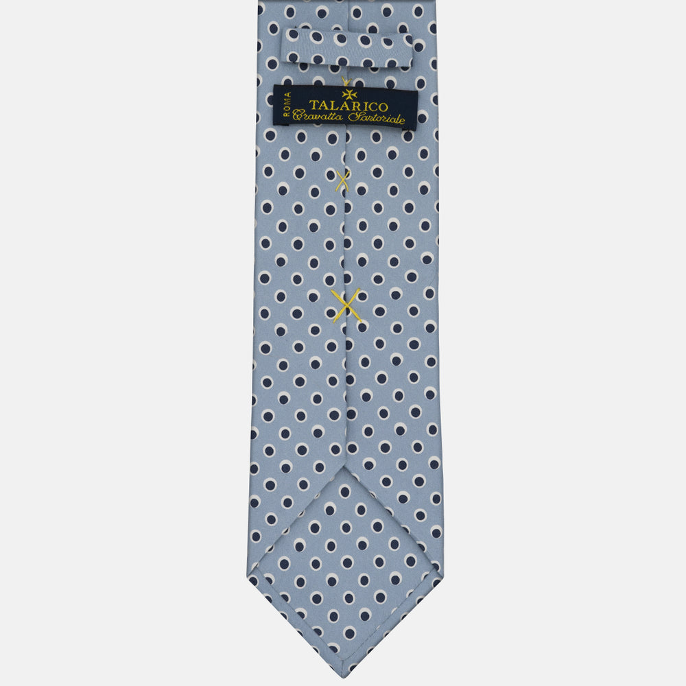 Cravatta 3 Pieghe in Irish Linen Fantasia Pois Celeste - Blu