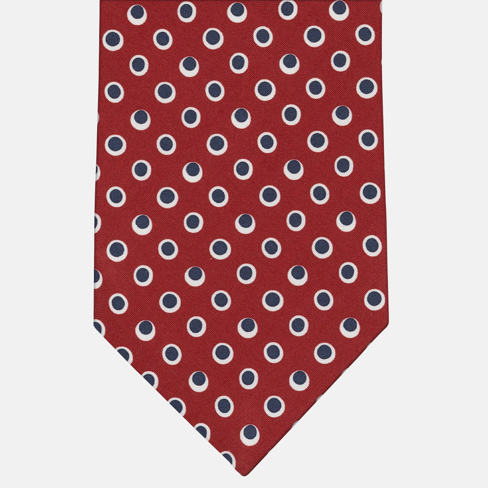 Cravatta 3 Pieghe in Irish Linen Fantasia Pois Rosso-Blu