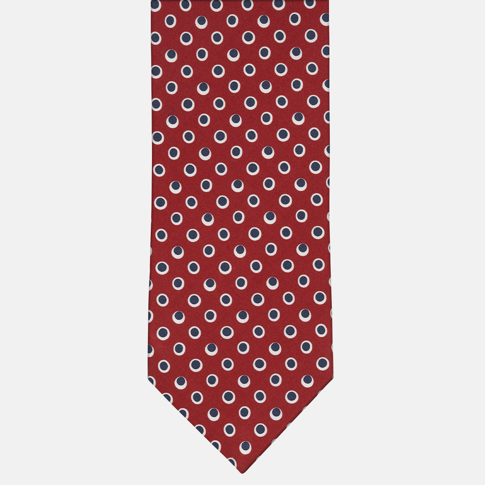 Cravatta 3 Pieghe in Irish Linen Fantasia Pois Rosso-Blu