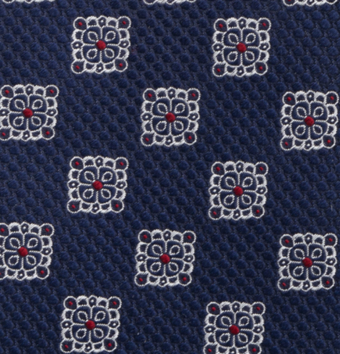 Cravatta Collezione 1999 in Seta Pesante Blu Rosso Fantasia Geometrica JD09