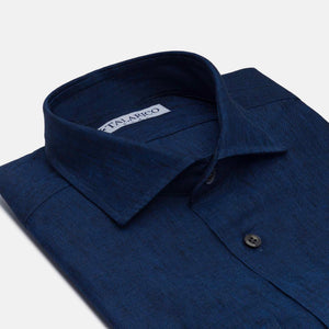 Camicia In Lino Collo alla Francese Blu  Jeans